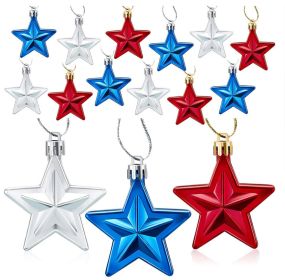 36Pcs Patriotic Star Ornaments Memorial Day Independence Day Labor Day Veterans Day Decorations for Home Party Christmas Tree Decor; Blue Red and