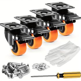 Casters, 2-inch rotating plate casters, 4-piece set, with safety double-locking noise-free PVC wheels