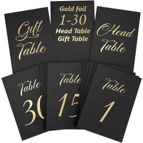 Black Table Numbers 1 to 30 for Wedding Reception with Gold Foil Table Number Cards 4x6 with Head & Gift Table Restaurant Table Numbers Wedding N