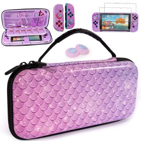 Purple Carrying Case Compatible with Nintendo Switch (NOT OLED or Lite) with Dockable Protective Cover +Tempered Screen Protector +Thumb Grip Cap
