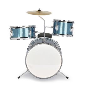 14"x10" 3-Pieces Junior Kids Drum Set Kit Pedal Drum Stick Wrench Drum Stool Sky Blue