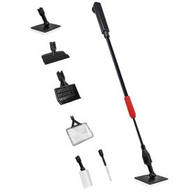 6 In 1 Aquarium Cleaning Tools Fish Tank Cleaner Set with 24.4-37in Handle Gravel Rake Fish Net Algae Scraper Algae Brush Right Angle Sponge Flat