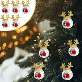 5PCS Disco Mirror Elk Horn Christmas Ball Silvery Xmas Tree Decoration Reflective Hanging Disco Balls Decor for Christmas Holiday Wedding Birthda