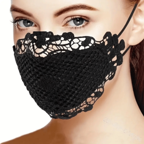 Sexy Lace Face Mask for Women- Adjustable Ear Loops- Cute, Sexy Washable and Reusable. (Black)
