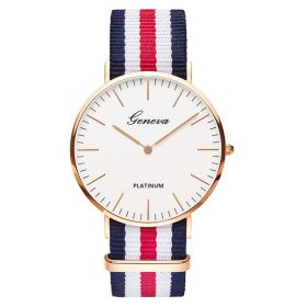 Classic Fashion Stripe Nylon Band Women Watch Top Luxury Brand Men Quartz Wrist Watch Lady Watch Montre Femme Horloge Saat Clock (Color: TMC518-7, size: 1)