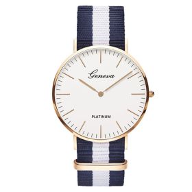 Classic Fashion Stripe Nylon Band Women Watch Top Luxury Brand Men Quartz Wrist Watch Lady Watch Montre Femme Horloge Saat Clock (Color: TMC518-3, size: 1)