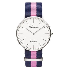 Classic Fashion Stripe Nylon Band Women Watch Top Luxury Brand Men Quartz Wrist Watch Lady Watch Montre Femme Horloge Saat Clock (Color: TMC517-4, size: 1)